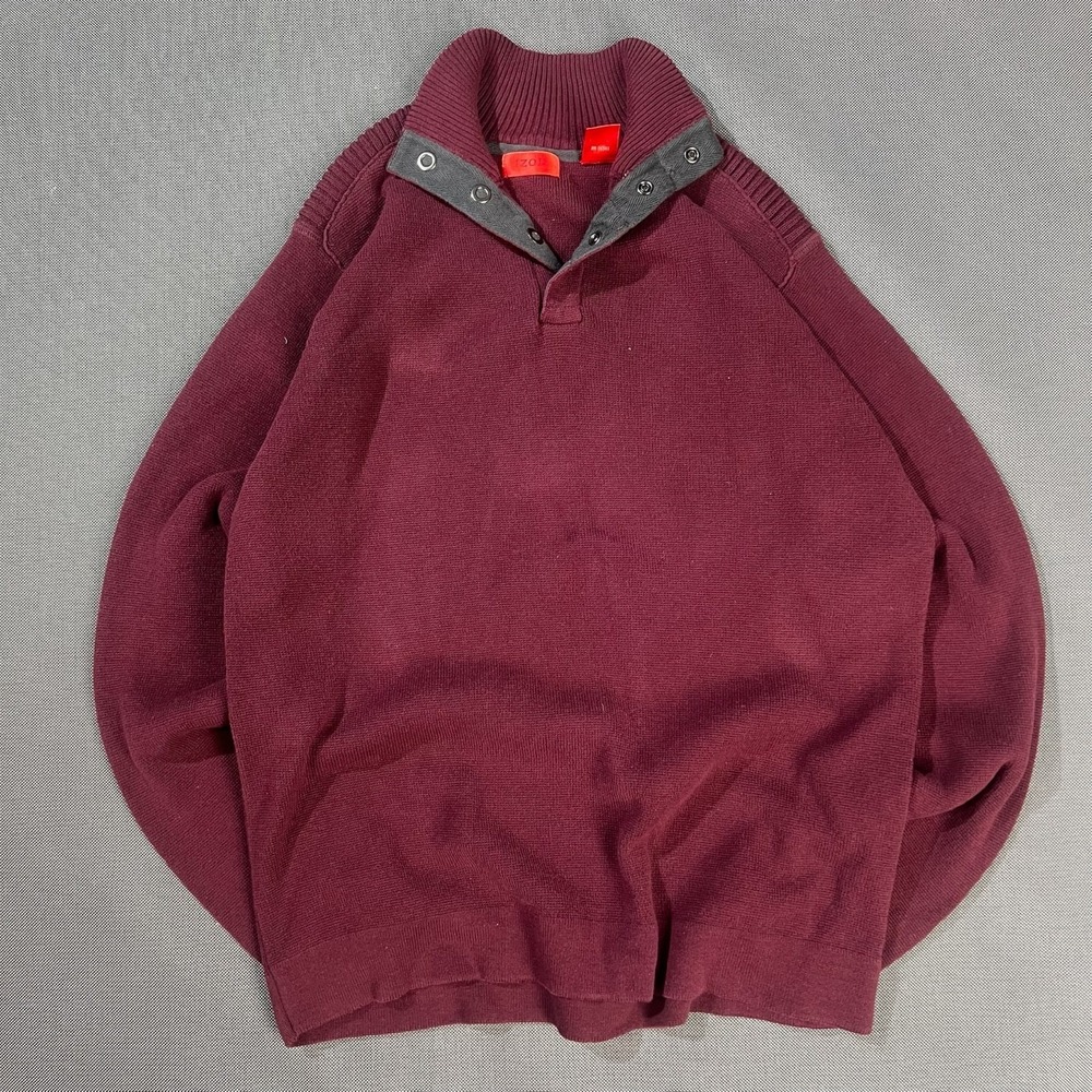 IZOD Y2K Quarter Snap Sweater Mens M Burgundy Maroon 100% Cotton Pullover